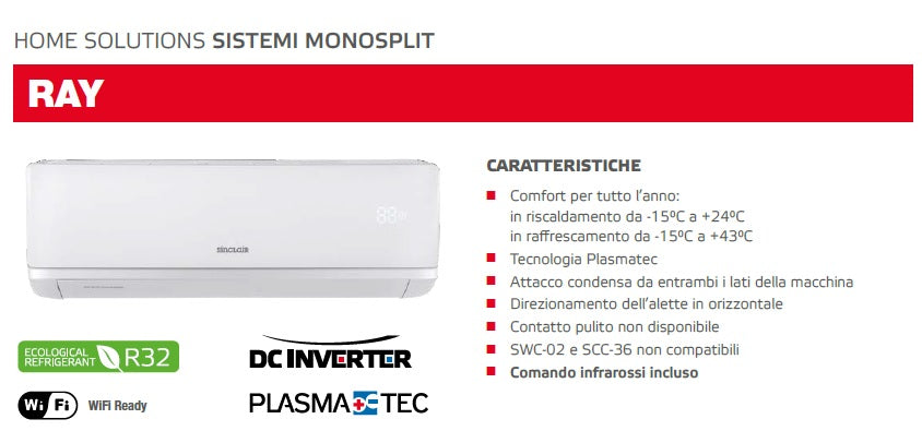 Condizionatore Sinclair - modello RAY 2,8 kWt